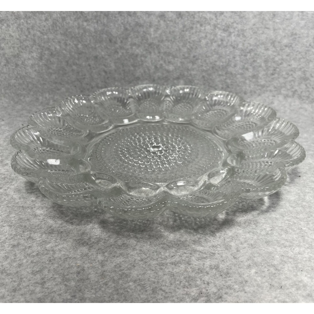 VTG Clear Glass Deviled Egg Plate 11" Hobnail Scalloped Edge Snack Tray Indiana? - Picture 4 of 10